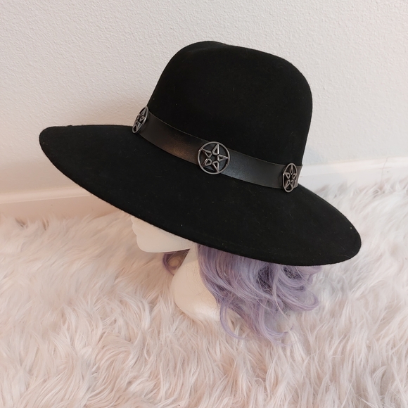 Killstar Omen Sigil Fedora Hat with Gunmetal Pentagram Accent - Picture 3 of 12